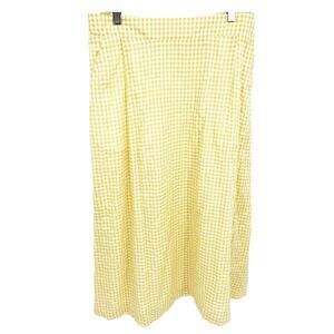 Christopher & Banks Yellow White Plaid Check Midi Skirt Stretchable Size M NWT